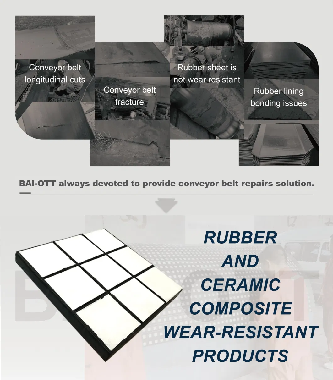 Pipe or Chute Wear Resistant Rubber Ceramic Lining